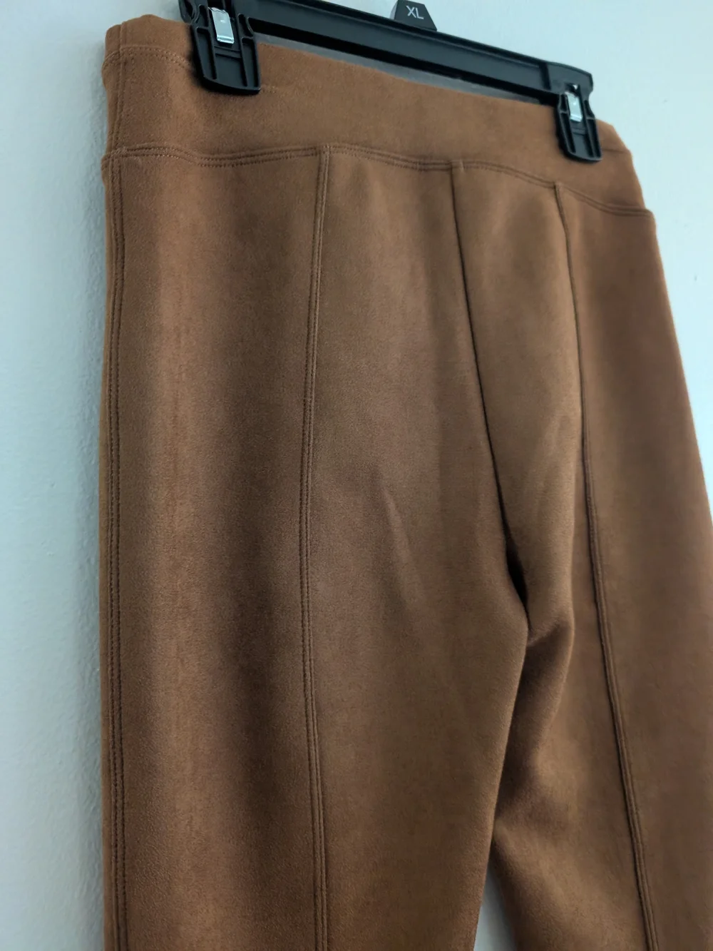 High-Rise Faux-Suede Leggings in Caramel Brown